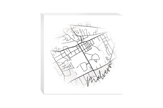 Minimalistic B&W Pennsylvania Malvern Circle Map | Wood Block | Eaches | Min 2