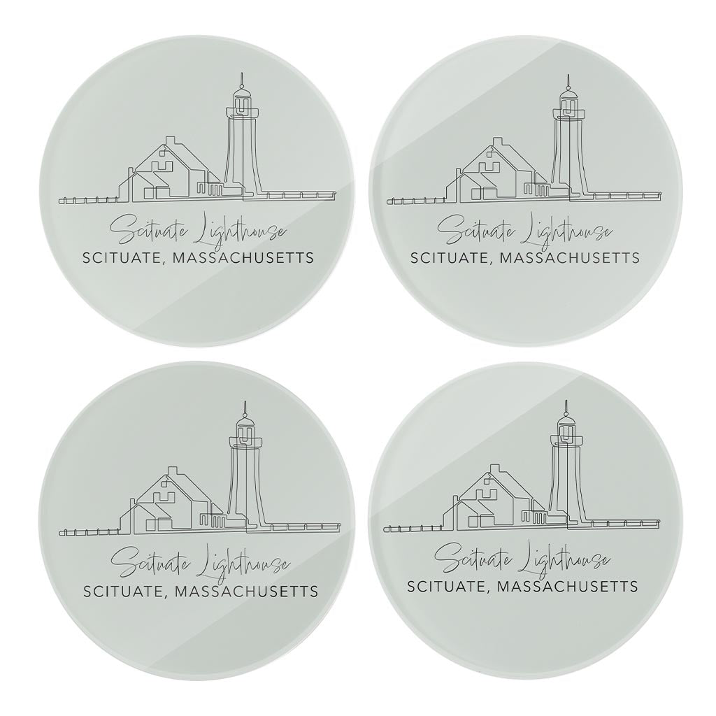 Scituate Lighthouse Muted Coastal| Hi-Def Glass Coasters | Set of 4 | Min 2