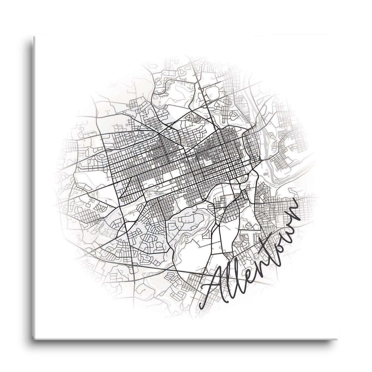 Minimalistic B&W Pennsylvania Allentown Circle Map| Hi-Def Glass Art | Eaches | Min 1