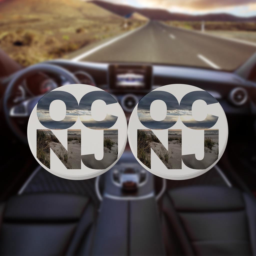 OCNJ Photo With Text | Absorbent Car Coasters | Set of 2 | Min 4