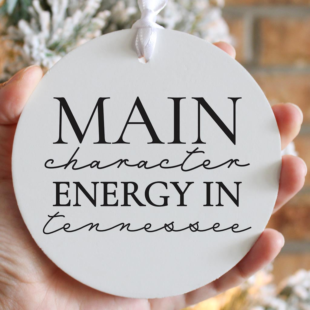 Minimalist B&W Tennessee Main Character Energy | Wood Ornament | Eaches | Min 6