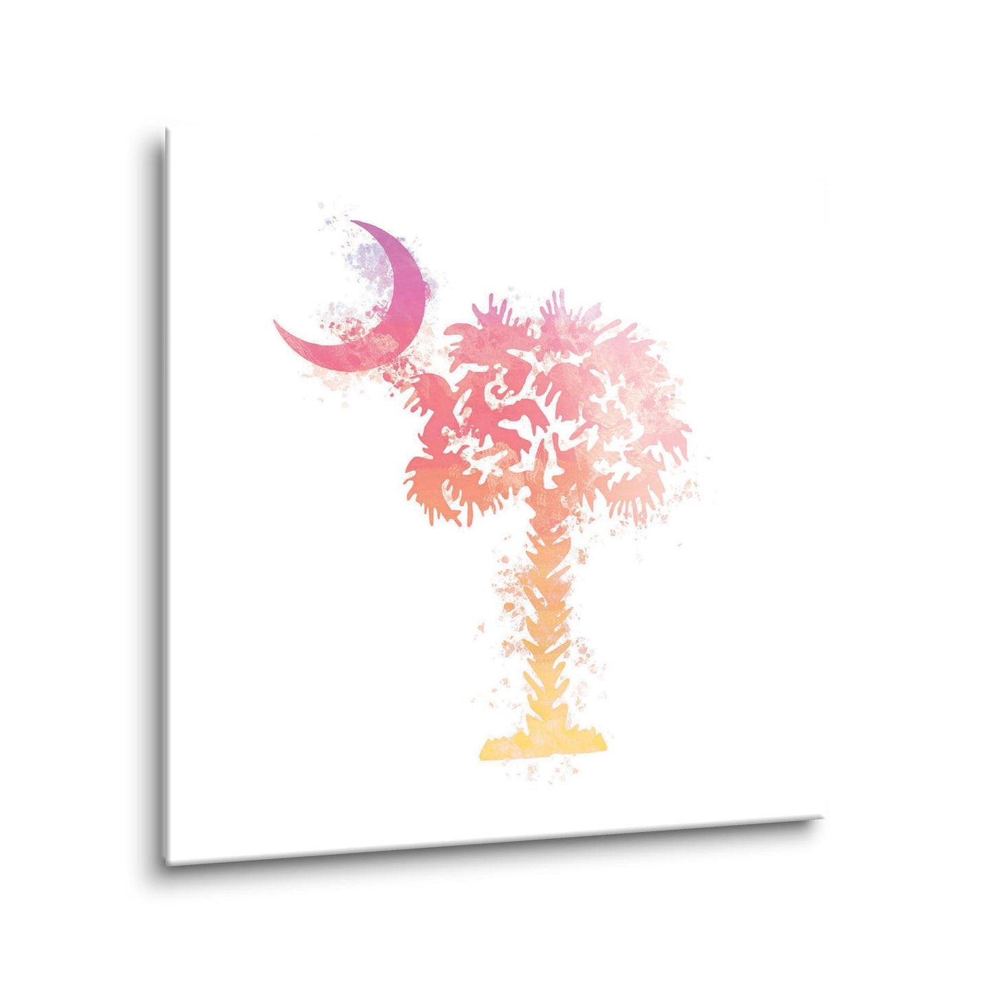 South Carolina Pink Water Color Palm Trees On White | Hi-Def Glass Art | Eaches | Min 1