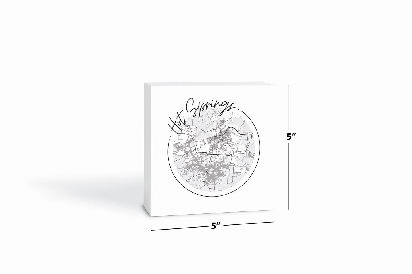B&W Minimalist Arkansas Hot Springs Circle Map| Wood Block | Eaches | Min 4