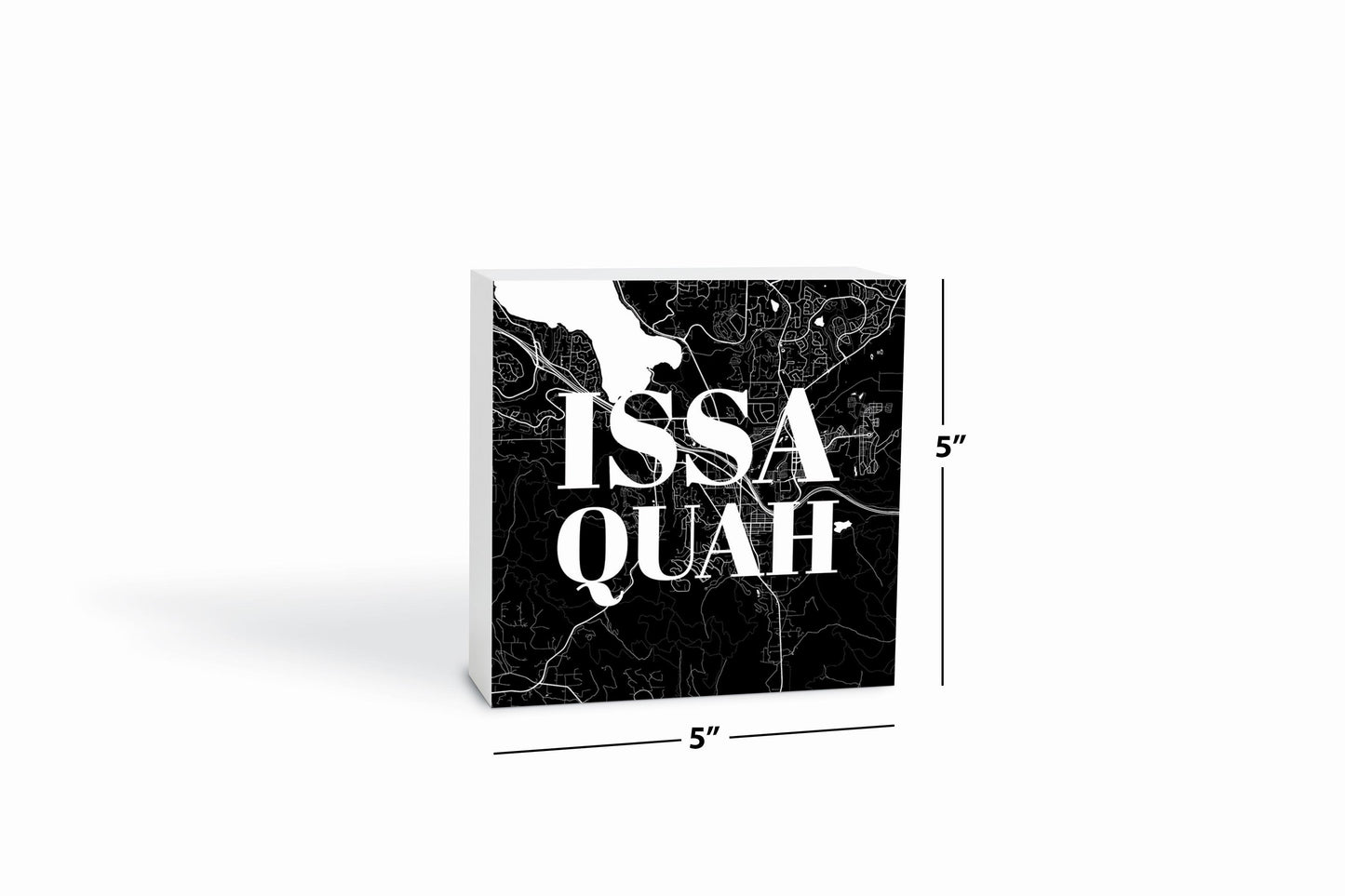 Minimalistic B&W Washington Issaquah Map | Wood Block | Eaches | Min 4