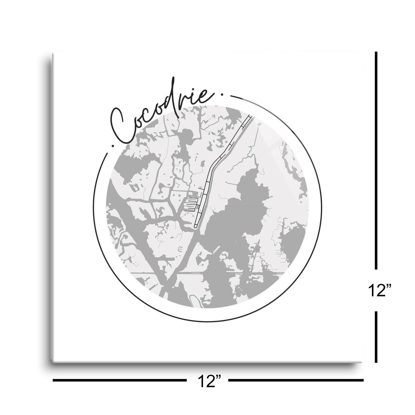 Minimalist B&W Louisiana Cocodrie Circle Map | Hi-Def Glass Art | Eaches | Min 1