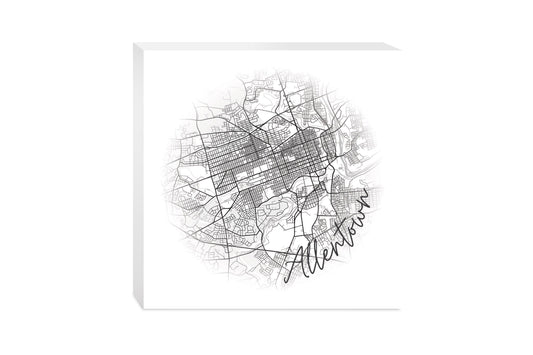 Minimalistic B&W Pennsylvania Allentown Circle Map | Wood Block | Eaches | Min 2
