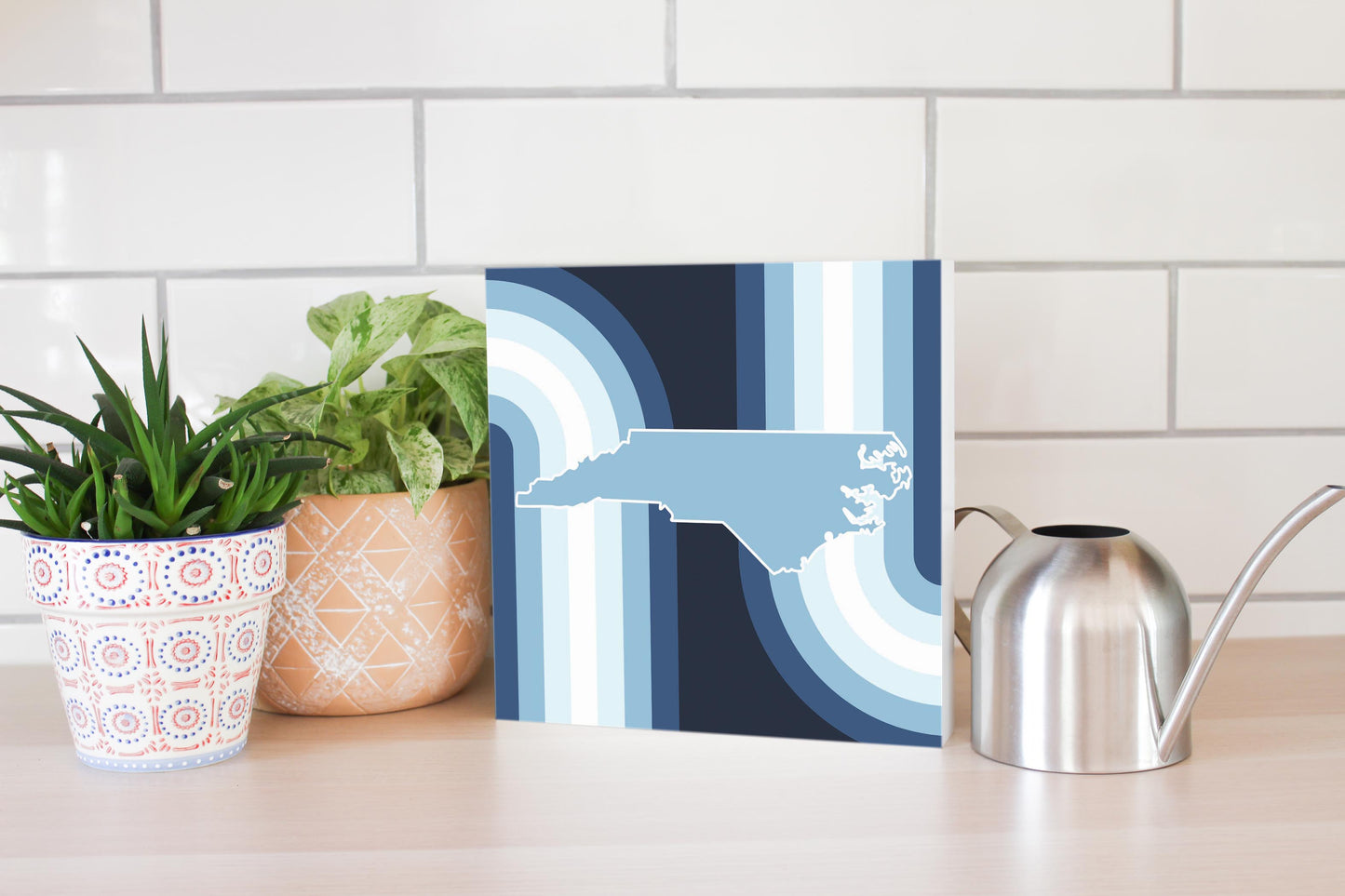 Blue Shades North Carolina State Retro Thick Lines | Wood Block | Eaches | Min 2