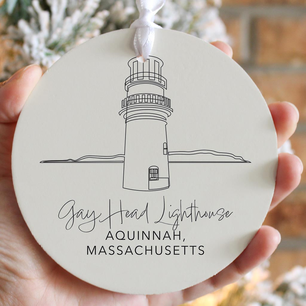Cream Gay Head Lighthouse| Wood Ornament | Eaches | Min 6