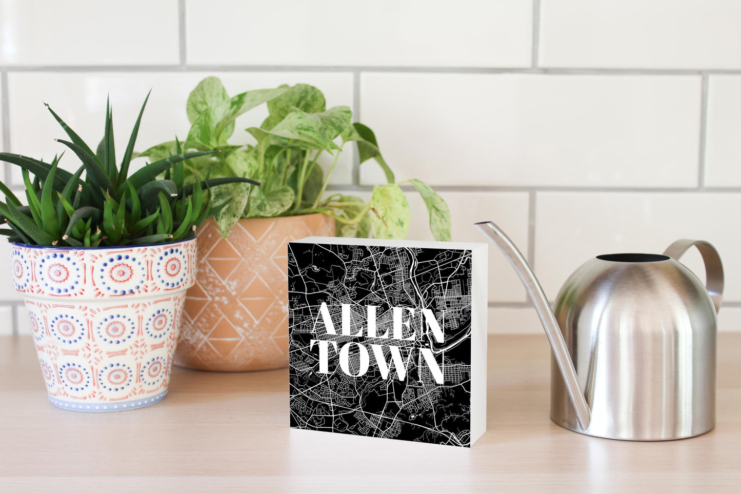 Minimalistic B&W Pennsylvania Allentown Map | Wood Block | Eaches | Min 4