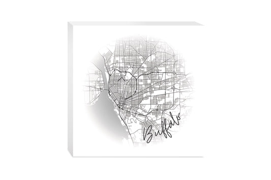 Minimalistic B&W New York Buffalo Faded Circle Map | Wood Block | Eaches | Min 2