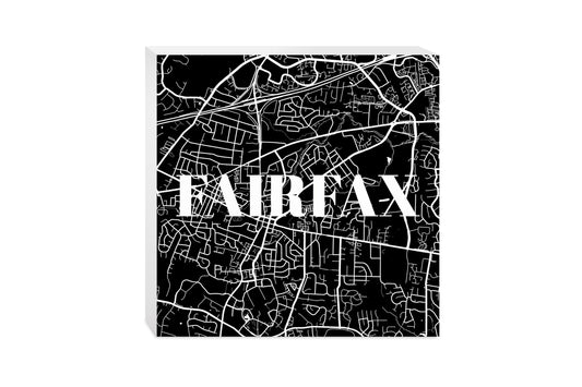 Minimalistic B&W Virginia Fairfax Map | Wood Block | Eaches | Min 2