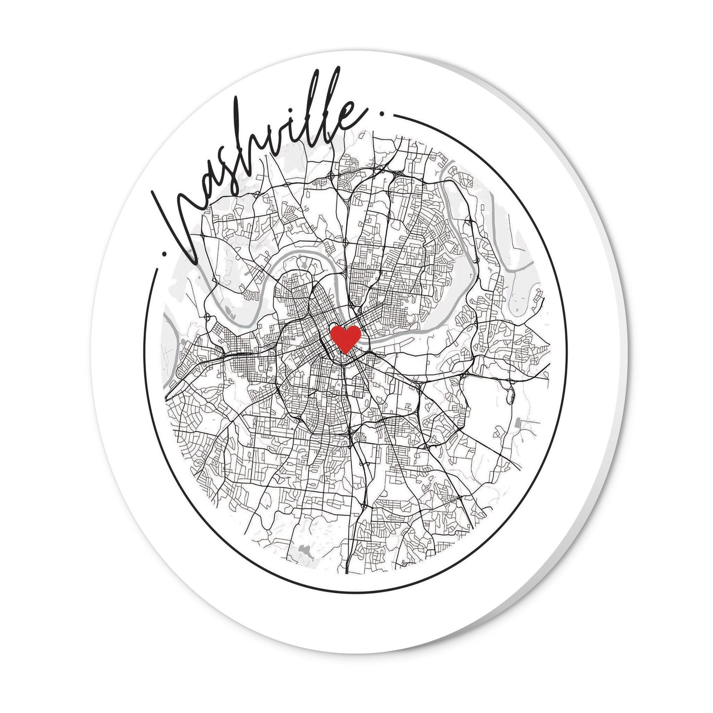 Minimalist B&W Tennessee Nashville Circle Map Heart | Wood Sign | Eaches | Min 1