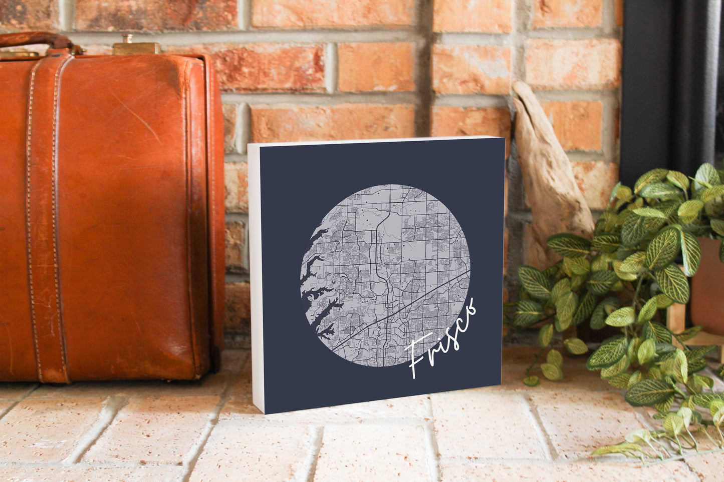 Modern Minimalist Texas Colors Frisco Circle Map | Wood Block | Eaches | Min 2