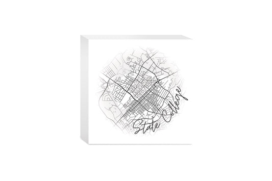 Minimalistic B&W Pennsylvania State College Circle Map | Wood Block | Eaches | Min 4