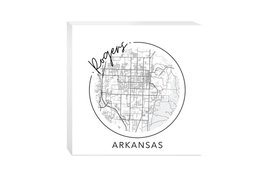 Minimalist B&W Arkansas Rogers Circle Map State | Wood Block | Eaches | Min 2