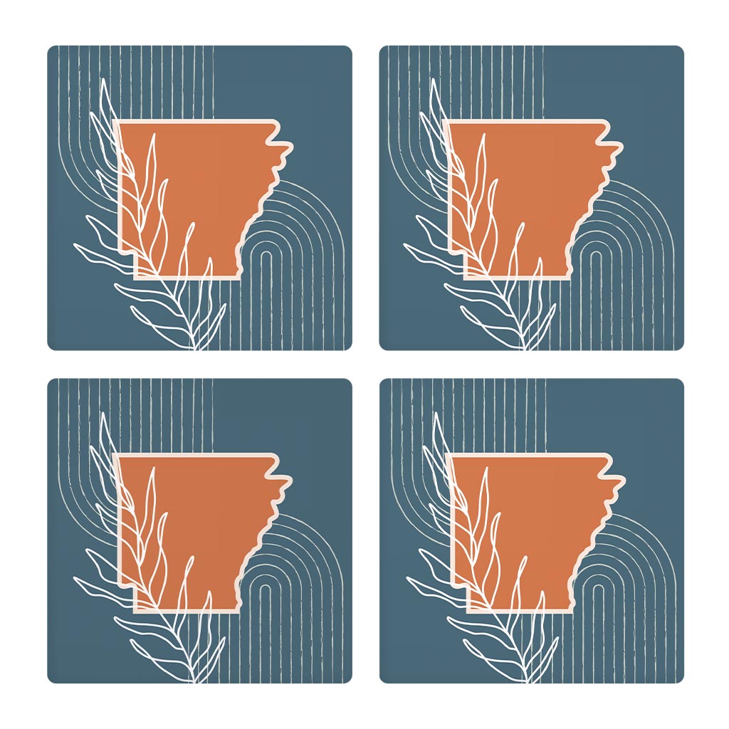 Modern Minimalist Arkansas State Shape With Leaf | Absorbent Coasters | Set of 4 | Min 2