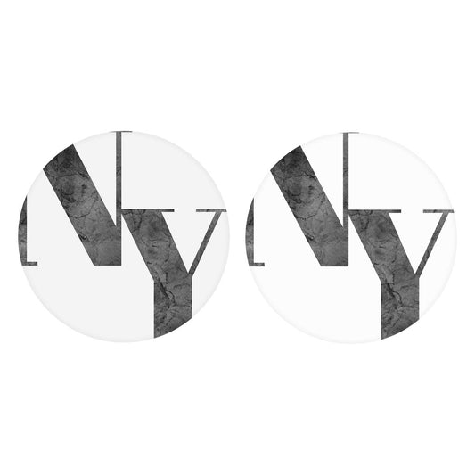 Minimalistic B&W New York White Initials | Absorbent Car Coasters | Set of 2 | Min 4