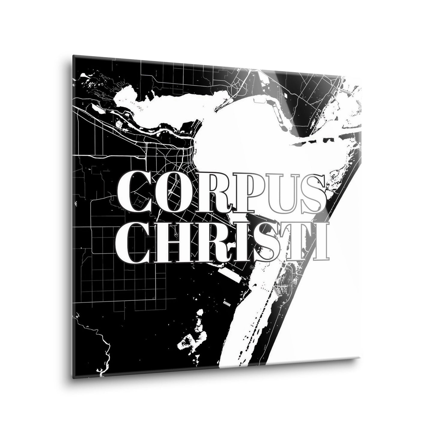 Minimalistic B&W Texas Corpus Christi Map | Hi-Def Glass Art | Eaches | Min 2