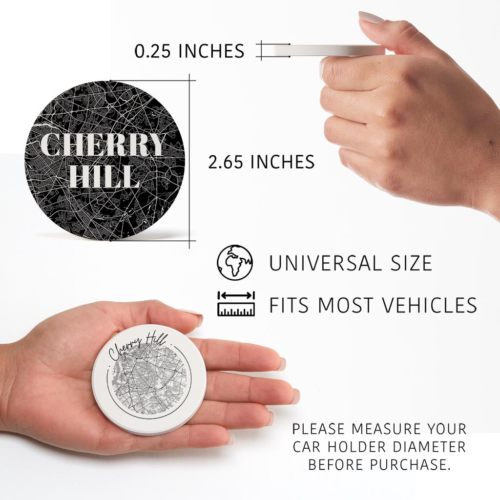 Minimalistic B&W New Jersey Cherry Hill Maps | Absorbent Car Coasters | Set of 2 | Min 4