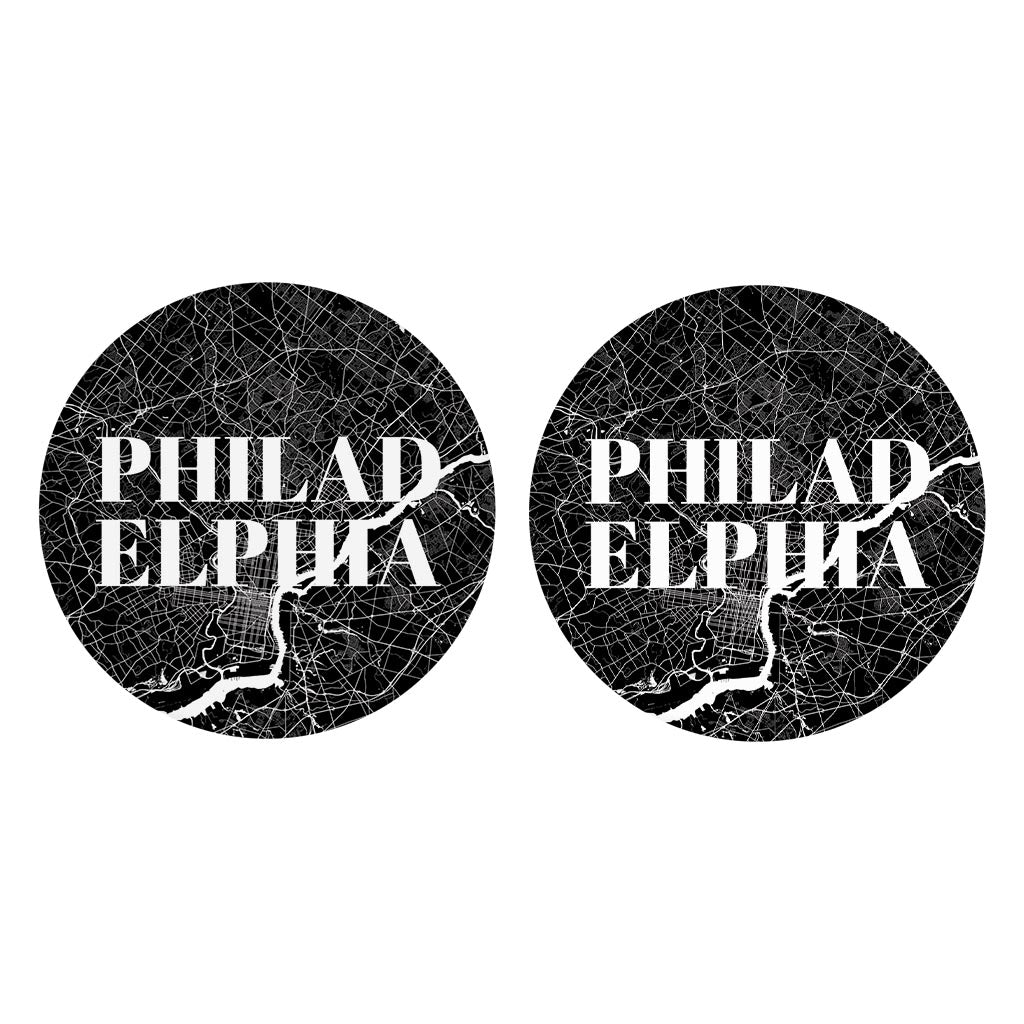 Minimalistic B&W Pennsylvania Philadelphia Map | Absorbent Car Coasters | Set of 2 | Min 4