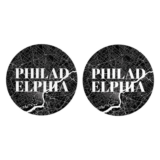 Minimalistic B&W Pennsylvania Philadelphia Map | Absorbent Car Coasters | Set of 2 | Min 4
