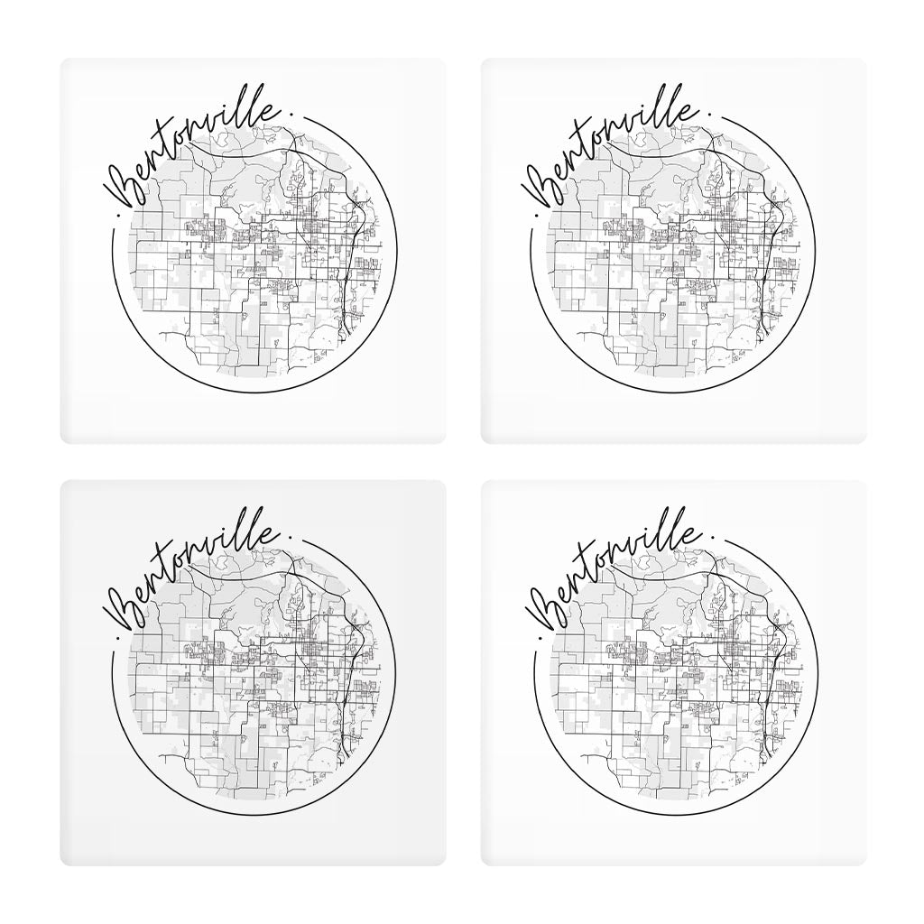 Minimalist B&W Arkansas Bentonville Circle Map | Absorbent Coasters | Set of 4 | Min 2