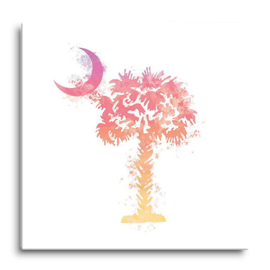 South Carolina Pink Water Color Palm Trees On White | Hi-Def Glass Art | Eaches | Min 1