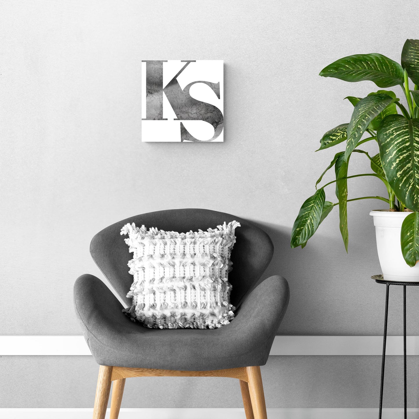 Minimalist B&W Kansas White Initials | Hi-Def Glass Art | Eaches | Min 1