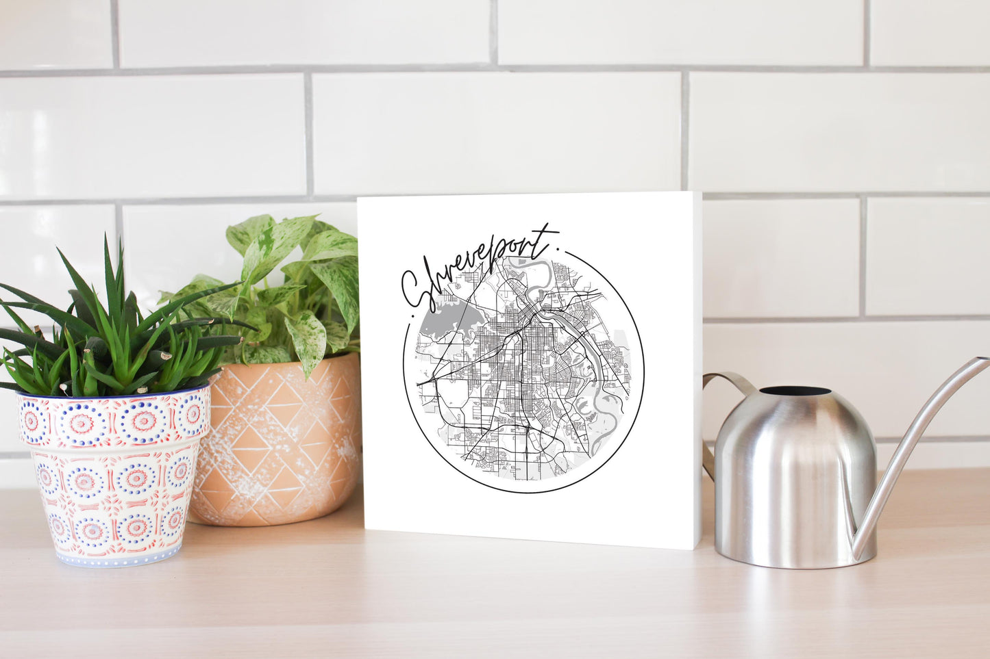 Modern Louisiana Shreveport Circle Map | Wood Block | Eaches | Min 2