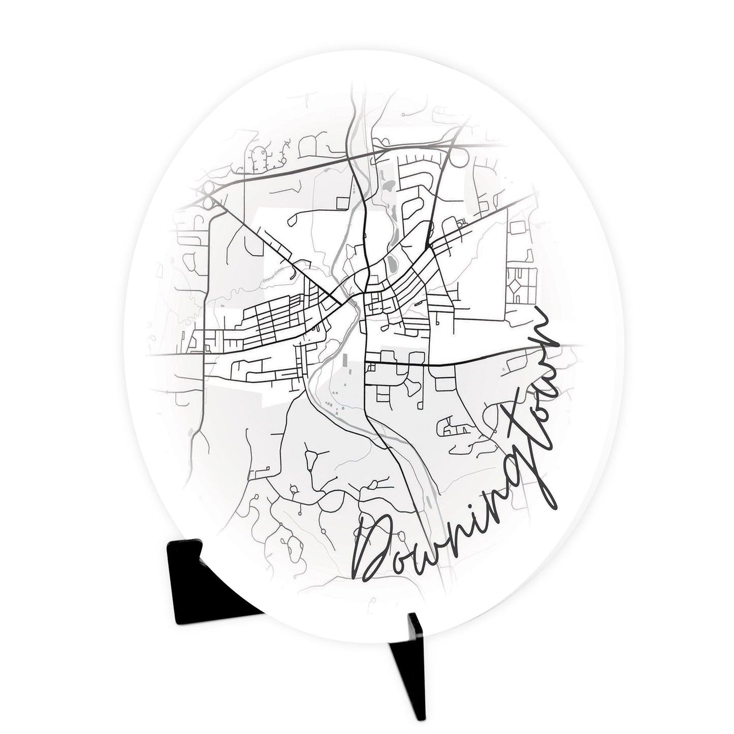 Minimalistic B&W Pennsylvania Downingtown Circle Map | Wood Sign | Eaches | Min 1