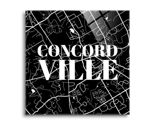 Minimalistic B&W Pennsylvania Concordville Map | Hi-Def Glass Art | Eaches | Min 2