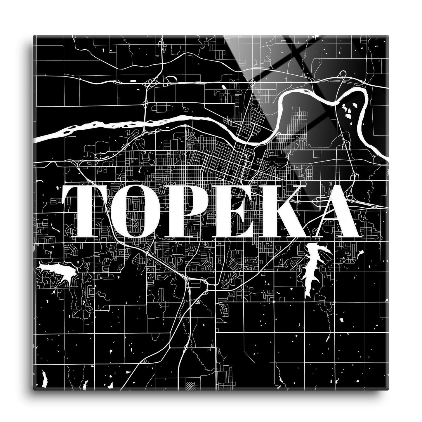 Minimalist B&W Kansas Topeka Map | Hi-Def Glass Art | Eaches | Min 1