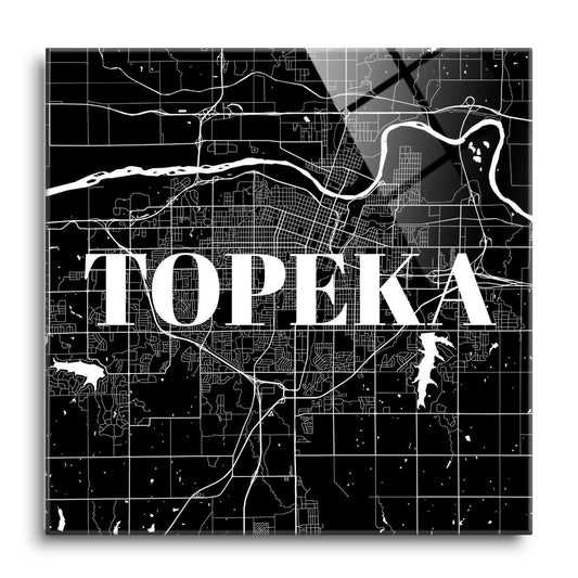 Minimalist B&W Kansas Topeka Map | Hi-Def Glass Art | Eaches | Min 1