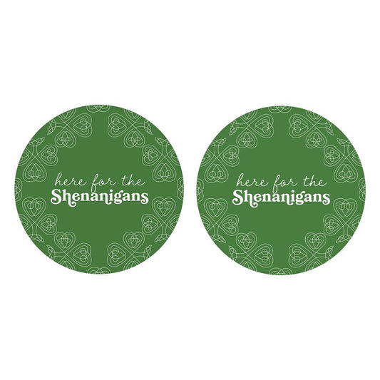 Dark Green Shamrock Here For The Shenanigans| Absorbent Car Coasters | Set of 2 | Min 4