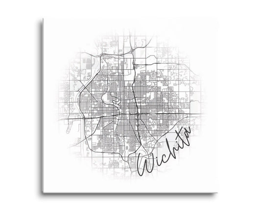 Minimalistic B&W Kansas Wichita Circle Map | Hi-Def Glass Art | Eaches | Min 2