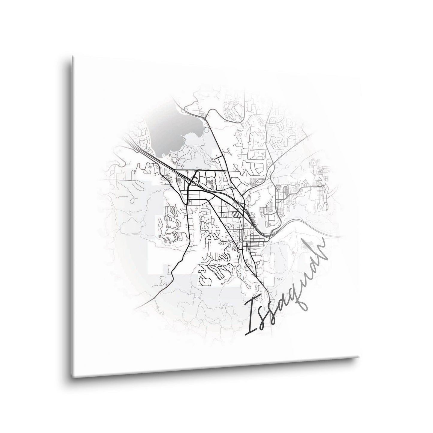 Minimalistic B&W Washington Issaquah Circle Map | Hi-Def Glass Art | Eaches | Min 2