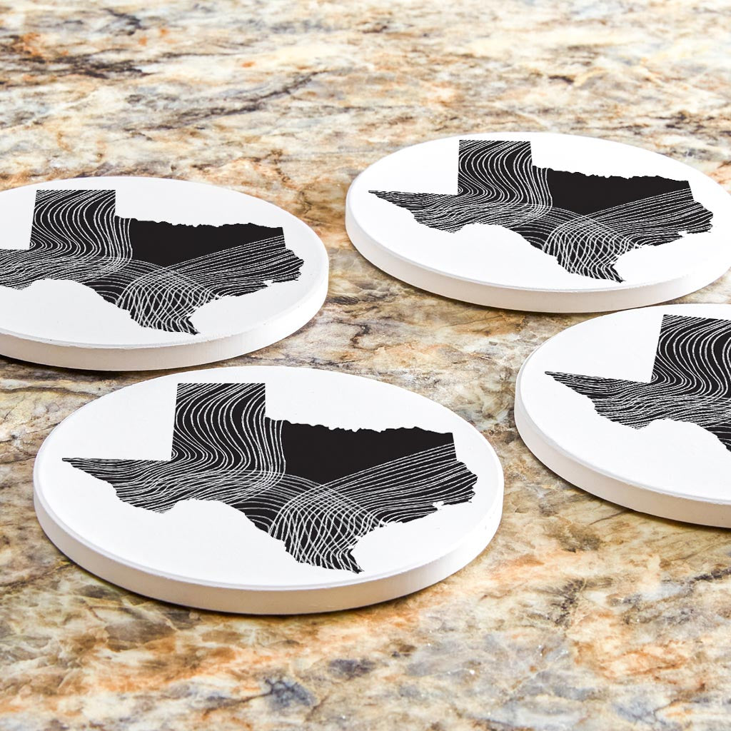 Modern Texas State Shape With Fluid Lines | Absorbent Coasters | Set of 4 | Min 2