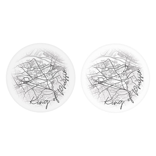 Minimalistic B&W Pennsylvania King Of Prussia Circle Map | Absorbent Car Coasters | Set of 2 | Min 4