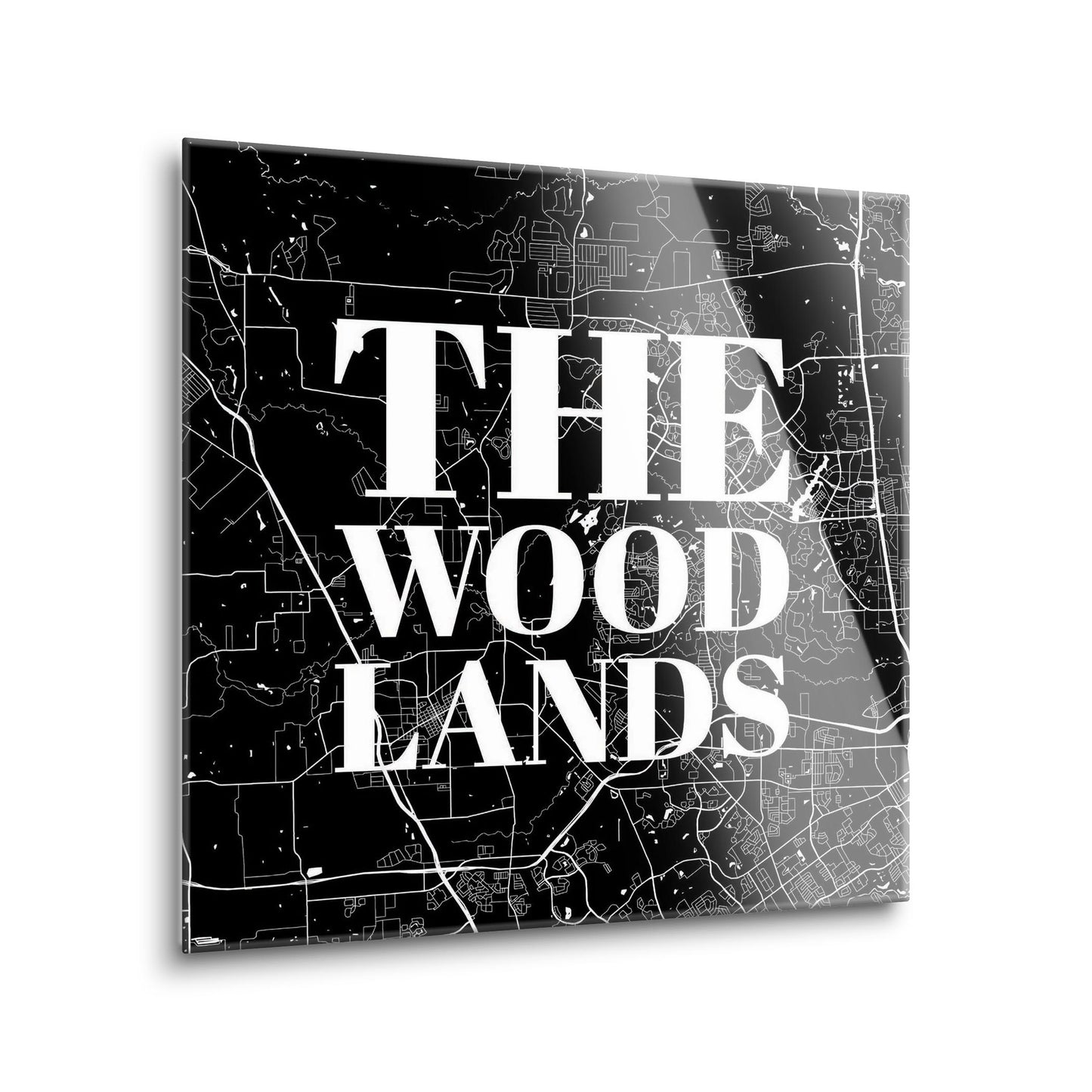 Minimalistic B&W Texas The Woodlands Map | Hi-Def Glass Art | Eaches | Min 1