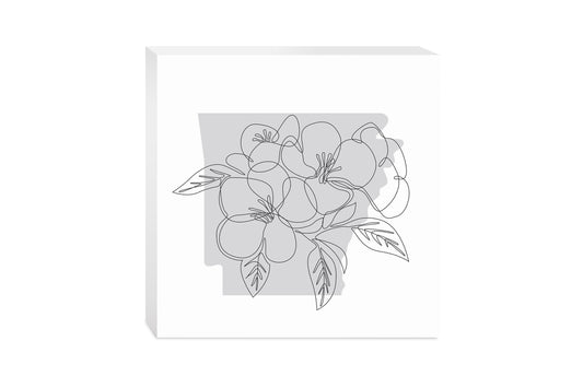 B&W Minimalist Arkansas Single Line Apple Blossoms | Wood Block | Eaches | Min 2