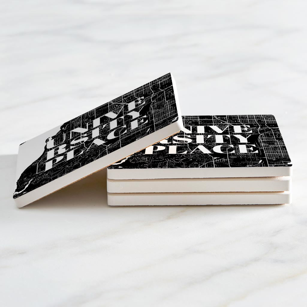 Minimalistic B&W Washington University Place Map | Absorbent Coasters | Set of 4 | Min 2