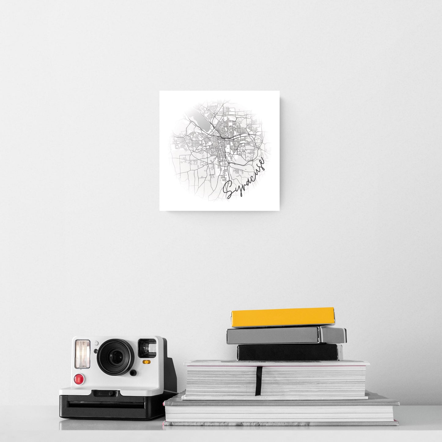 Minimalistic B&W New York Syracuse Faded Circle Map | Hi-Def Glass Art | Eaches | Min 2