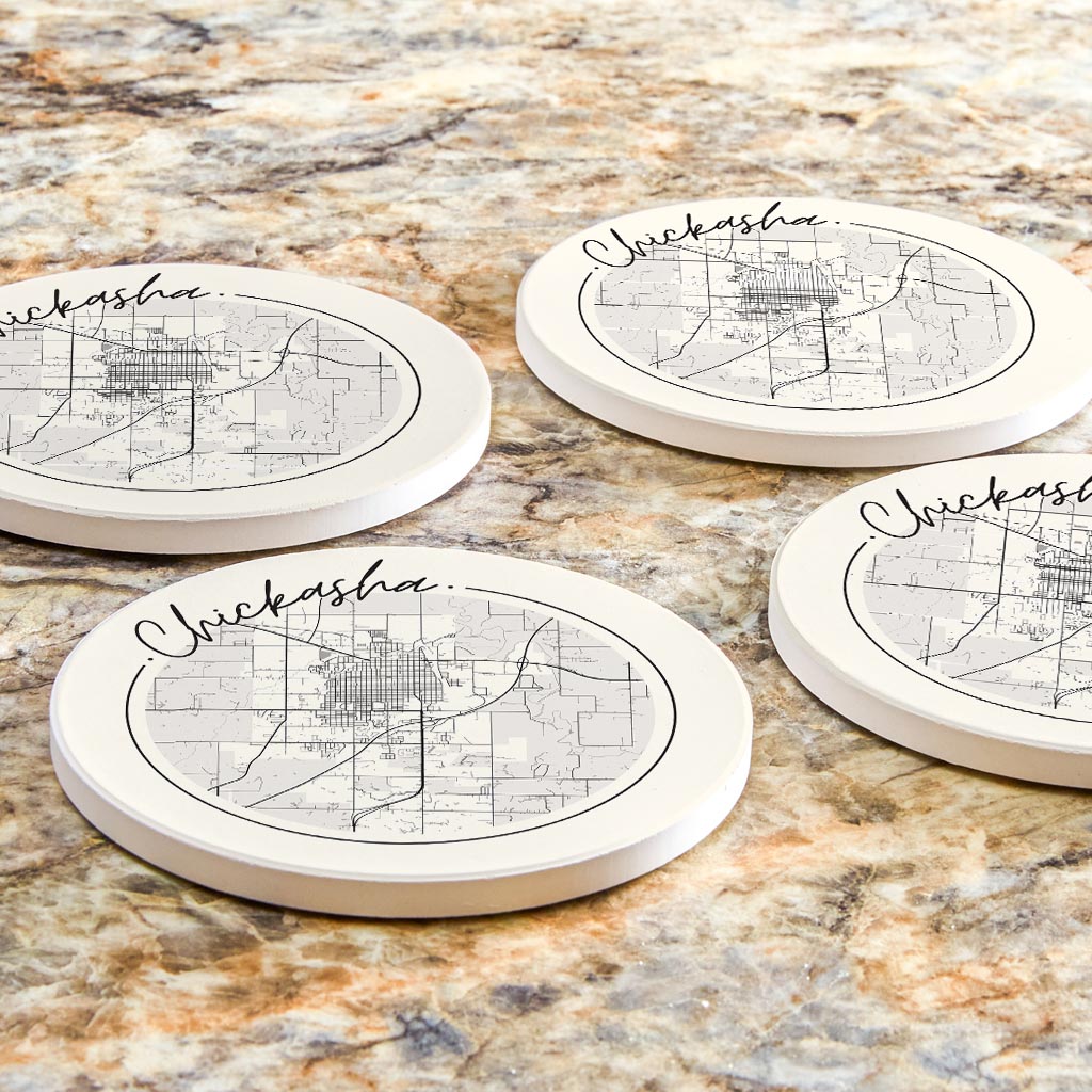 Modern Minimalist Oklahoma Chickasha Map | Absorbent Coasters | Set of 4 | Min 2