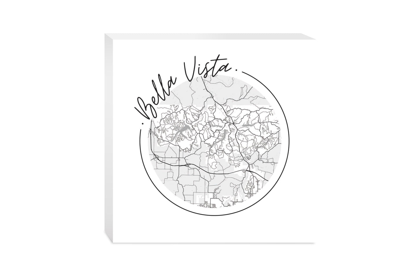Minimalist B&W Arkansas Bella Vista Circle Map | Wood Block | Eaches | Min 2