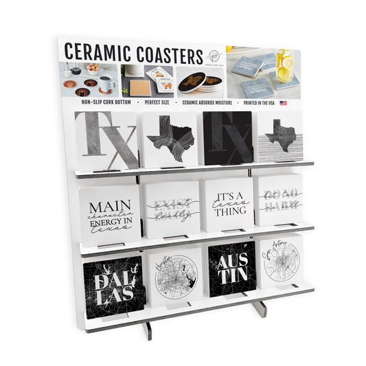 Modern Black & White Texas Square Ceramic Coaster Loaded Display POP Min of 1