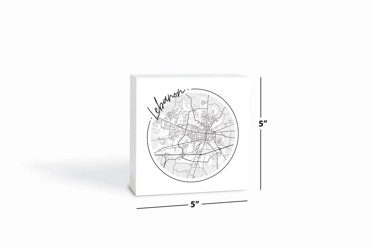 Minimalist B&W Tennessee Lebanon Circle Map | Wood Block | Eaches | Min 4