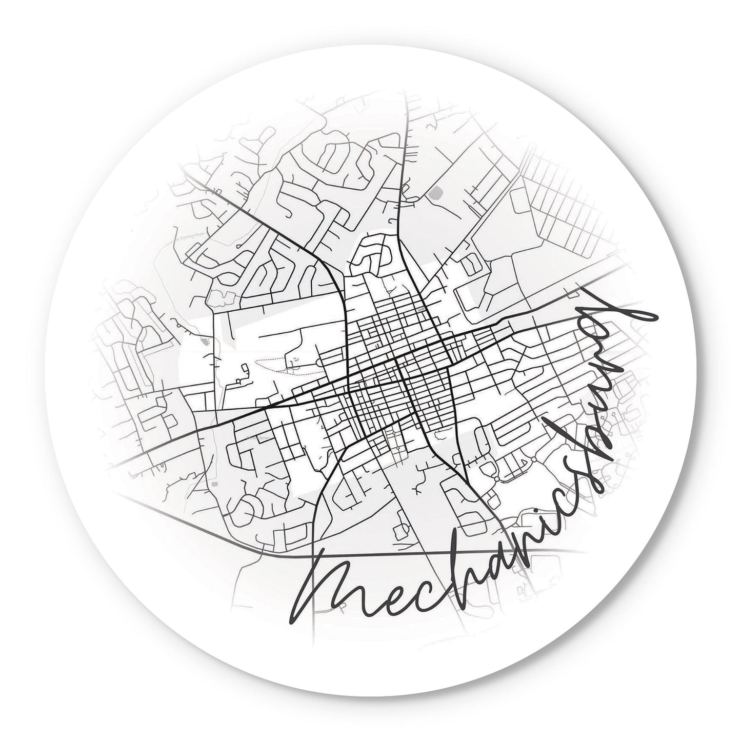 Minimalistic B&W Pennsylvania Mechanicsburg Circle Map | Wood Sign | Eaches | Min 1