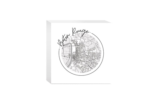 Minimalist B&W Louisiana Baton Rouge Circle Map | Wood Block | Eaches | Min 4