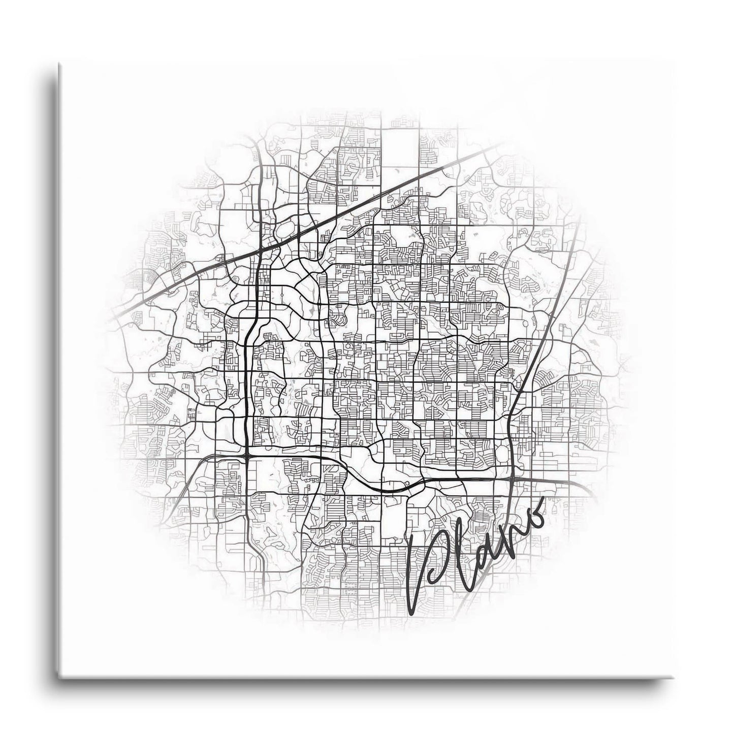 Minimalistic B&W Texas Plano Circle Map | Hi-Def Glass Art | Eaches | Min 1