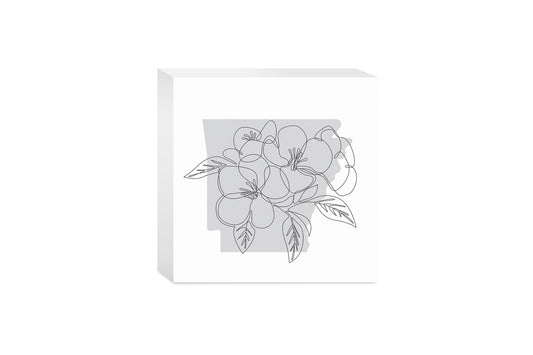 B&W Minimalist Arkansas Single Line Apple Blossoms | Wood Block | Eaches | Min 4